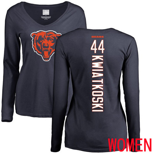 Chicago Bears Navy Blue Women Nick Kwiatkoski Backer NFL Football #44 Long Sleeve T Shirt